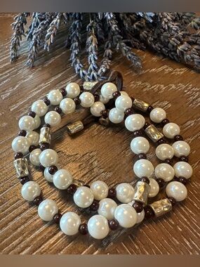 Shabby Chic Beaded Bracelets Triple Stack 🤎